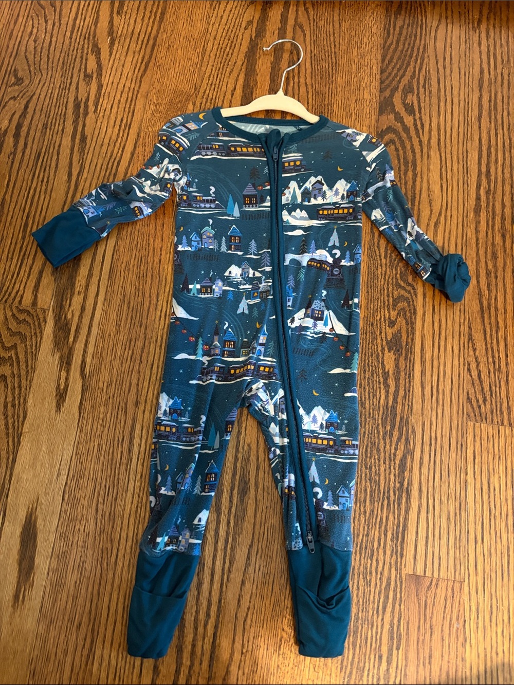Little Sleepies Teal Winter Village Zip Footed One-Piece